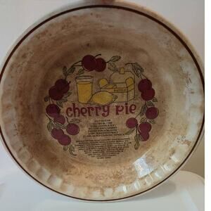 Vintage Hankook 11" Cherry Pie Ceramic Dish w/ Recipe